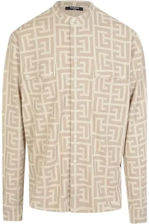 Balmain Thick Shirt with Textured Fabric and Monogram Print