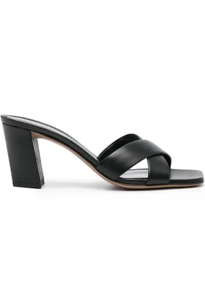 PARIS TEXAS Heeled Mules, female, , 6 UK, Leather Crossed Strap Mule Sandals