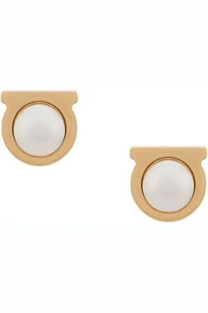 Salvatore Ferragamo Pearl Detail Gold Earrings Pair