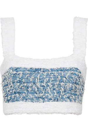 Balmain Denim Tweed Crop Top