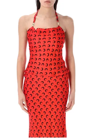 Marine Serre Sleeveless Tops, female, , S, Satin Strap Top with Moon Design