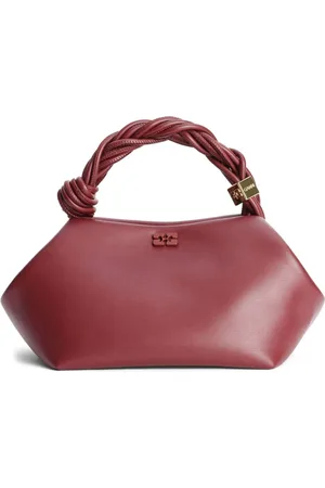 Ganni Handbags, female, , ONE SIZE, Burgundy Leather Shoulder Bag with Logo