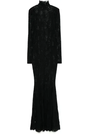 Norma Kamali Gowns, female, , M, Flared Dress High Neck Semi-Sheer