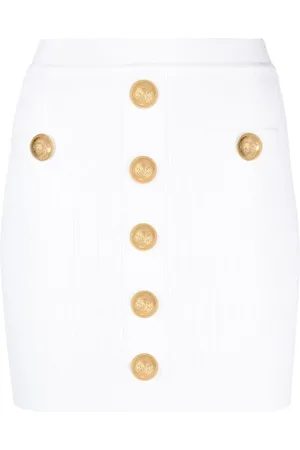Balmain Ribbed Knit Skirt with Gold-tone Buttons