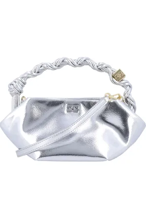 Ganni Handbags, female, , ONE SIZE, Silver Handbag with Braided Handle