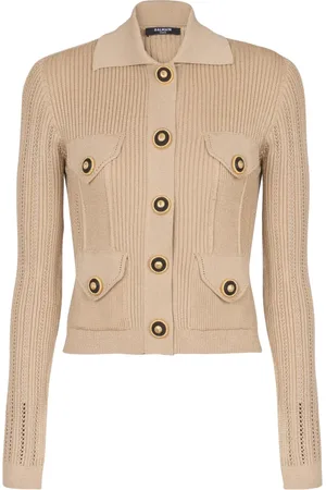 Balmain Cropped ribbed knit cardigan with openwork details