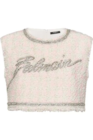 Balmain Tweed Embroidered Cropped Top