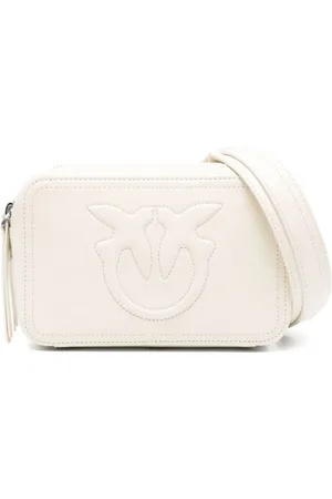 Pinko Chic Leather Shoulder Bag Bianco E Argento