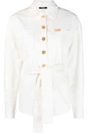 Balmain 2 pkts belted denim overshirt