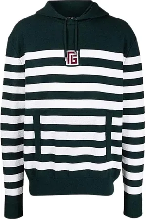 Balmain Wool Logo Sweatshirt Horizontal Stripes Hooded