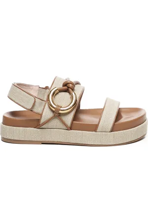 Coccinelle Flat Sandals, female, , 8 UK, Canvas and Leather Sandals with Metal Detail