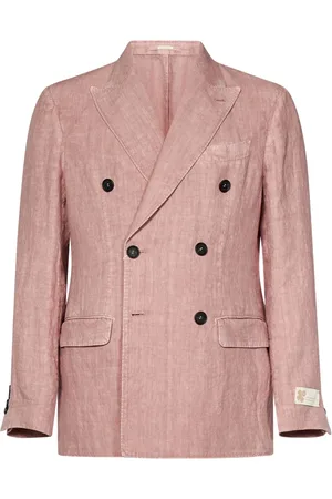 MASSIMO ALBA Blazers, male, , M, Linen Double-Breasted Blazer Outerwear