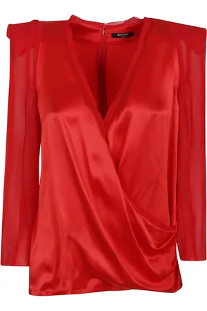 Balmain Silk Crepe Draped Top