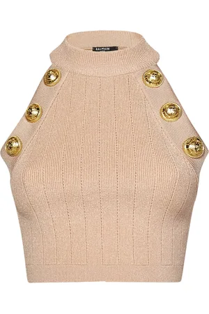 Balmain Ribbed Top with Gold Buttons