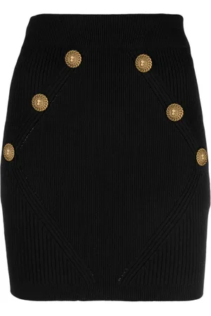 Balmain Knit Miniskirt with Embossed Buttons