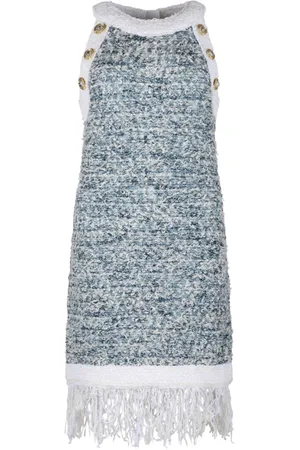 Balmain Fringed Tweed Minidress with Fringe Detailing