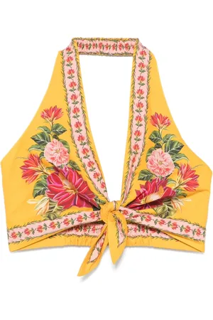 Farm Rio Sleeveless Tops, female, , M, Sunflower Floral Print Boat Neck Top