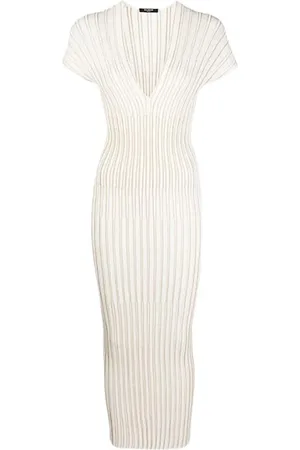 Balmain Midi Knit Sleeveless V-Neck Dress