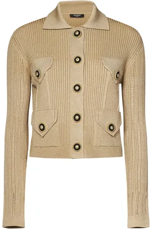 Balmain Ribbed Cardigan with Gold Buttons