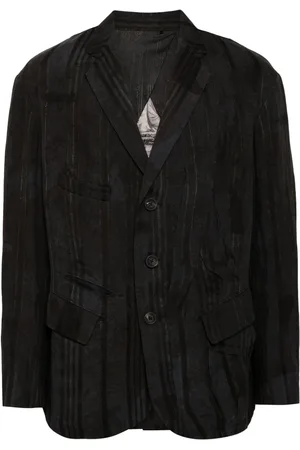ZIGGY CHEN Blazers, male, , L, Blue Linen Asymmetric Striped Blazer