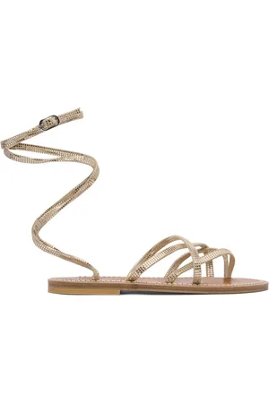 K jacques Flat Sandals, female, , 6 UK, Gold Leather Sandals for Women