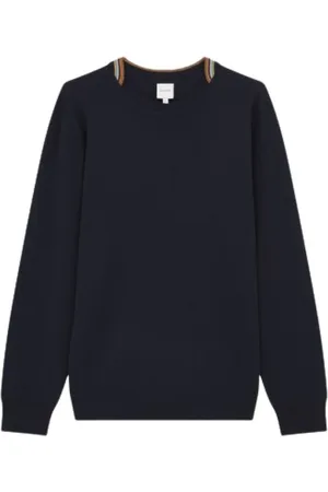Paul Smith Round-neck Knitwear, male, , S, Navy Merino Jumper with Stripe Trim