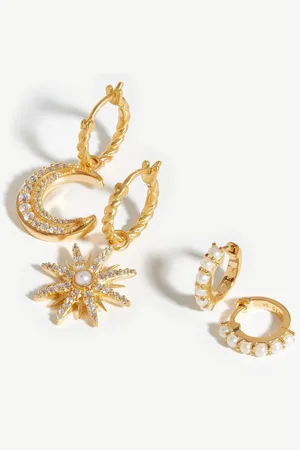 Missoma Harris Reed Moonlight Pearl Earring Set | 18ct Gold Vermeil/Pearl