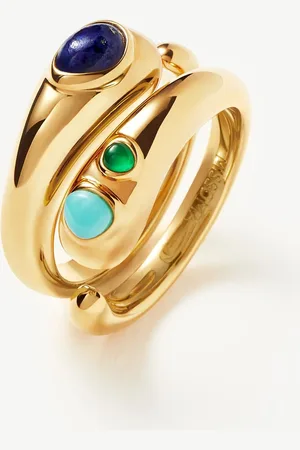 Missoma Molten Gemstone Double Stacking Ring Set | 18ct Gold Plated/Chalcedony & Turquoise & Lapis