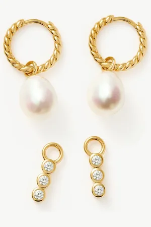 Missoma Twisted Pearl & Drop Hoop Earring Set | 18ct Gold Vermeil/Pearl