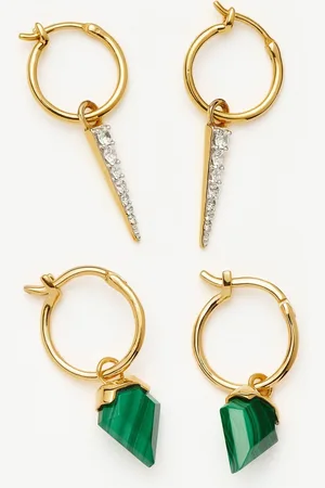 Missoma Shield & Spike Charm Hoop Earring Set | 18ct Gold Vermeil