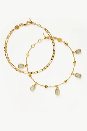 Missoma Lena Rainbow Moonstone Bracelet Set | 18ct Gold Vermeil/Rainbow Moonstone