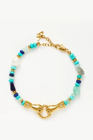 Missoma Harris Reed In Good Hands Beaded Gemstone Bracelet | 18ct Gold Plated/Turquoise, Lapis & Pearl