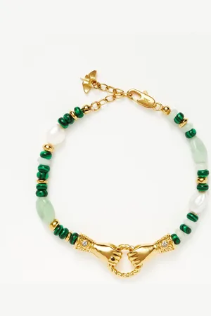 Missoma Harris Reed In Good Hands Beaded Gemstone Bracelet | 18ct Gold Plated/Multi Green Gemstone & Pearl