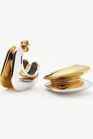 Missoma Hera Dome Double Ridge Medium Hoop Earrings | Mixed Metal