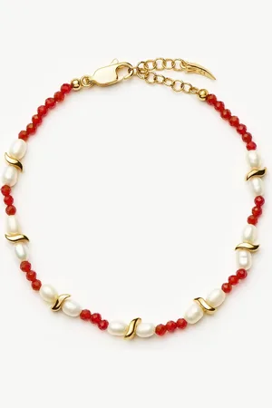 Missoma Savi Seed Pearl Beaded Bracelet | Red Quartz & Pearl
