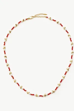 Missoma Savi Seed Pearl Beaded Necklace | Red Quartz & Pearl