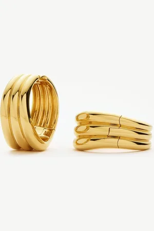 Missoma Savi Triple Ridge Medium Hoop Earrings | 18ct Gold Plated