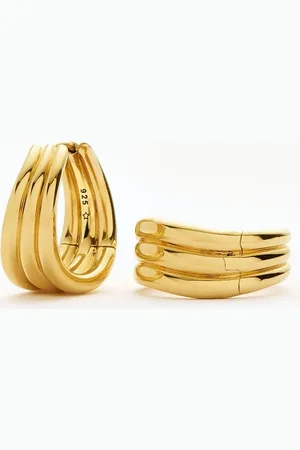 Missoma Savi Triple Ridge Hoop Earrings | 18ct Gold Vermeil