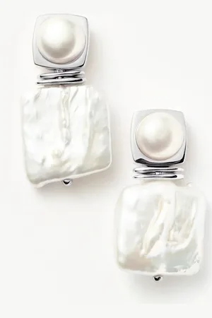 Missoma Square Pearl Statement Earrings | Silver Plated/Pearl