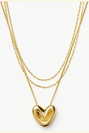 Missoma Double Chain & Puffy Heart Necklace Set | 18ct Gold Plated