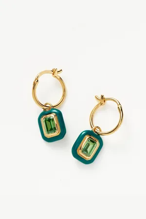 Missoma Enamel & Stone Charm Mini Hoop Earrings | 18ct Gold Vermeil/Green Cubic Zirconia