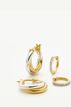Missoma Lucy Williams Entwine Hoop Earrings & Pave Huggies Set | Mixed Metal / 18ct Gold Vermeil