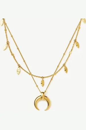 Missoma Lucy Williams Horn Necklace & Leaf Charm Choker Set | 18ct Gold Plated Vermeil