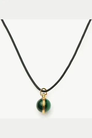 Missoma Sphere Gemstone Cord Pendant Necklace | 18ct Gold Plated / Malachite