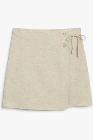 Monki Linen blend wrap skirt
