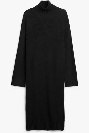 Monki Long sleeved rib knit midi dress