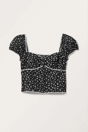 Monki Short Sleeve Puffy Poplin Blouse