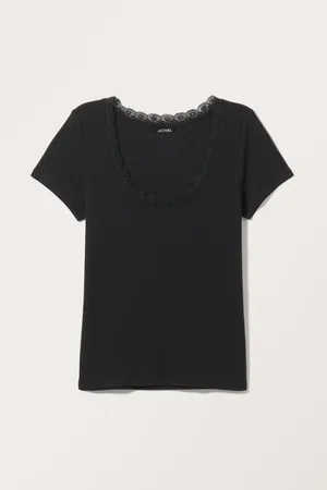 Monki Fitted Short Sleeve Pointelle Top