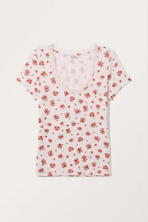 Monki Fitted Short Sleeve Pointelle Top