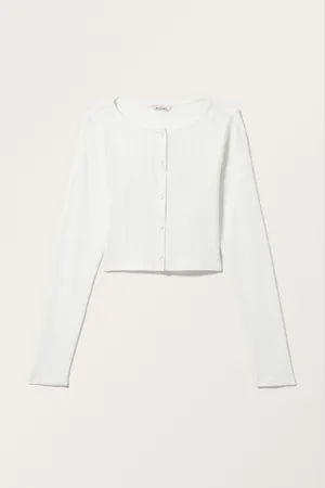 Monki Cropped Pointelle Cardigan